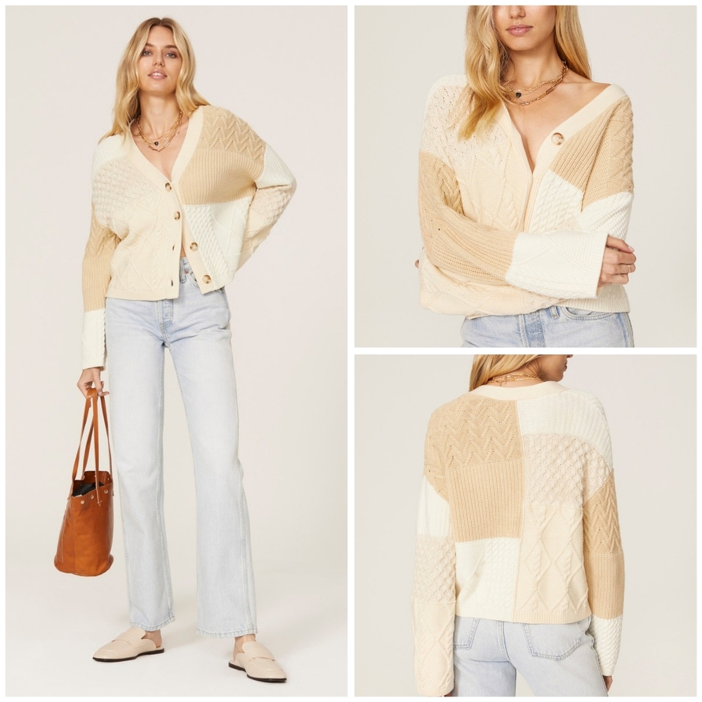 Rails Reese patchwork Cable knit cardigan size S
